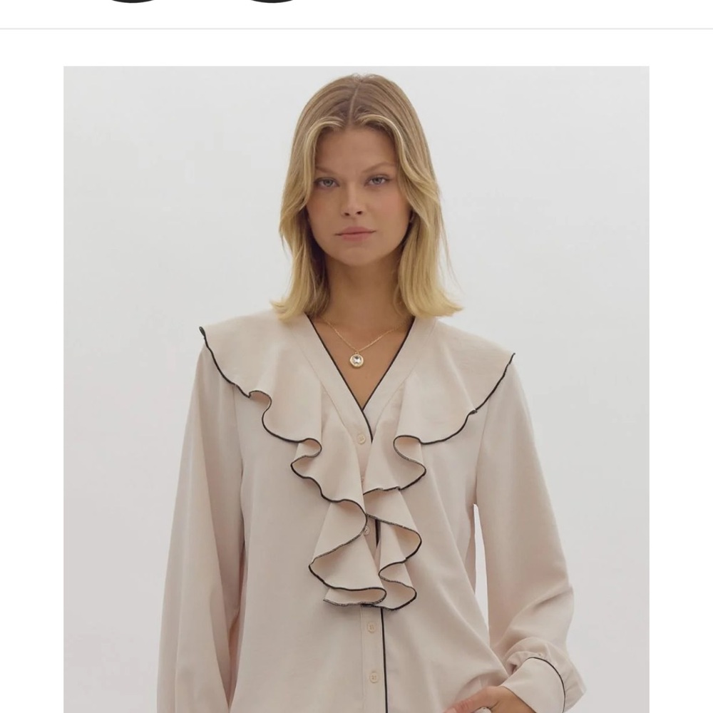 Entro Cream Ruffled Long Sleeve Blouse